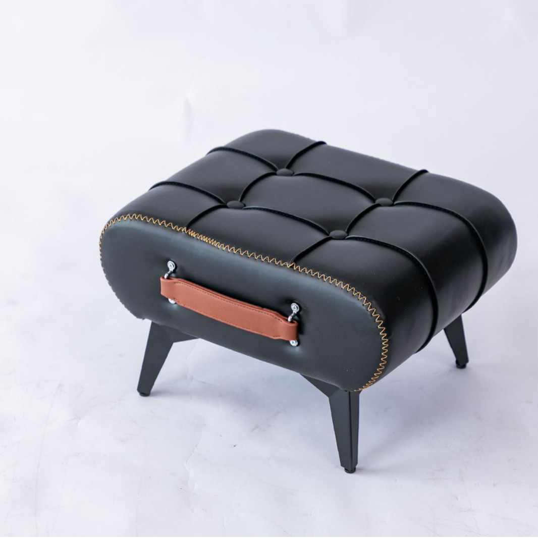 Contemporary Luxury Rectangular Faux Leather Solid Wood Iron Handheld Low Stool Backless Armless For Living Room