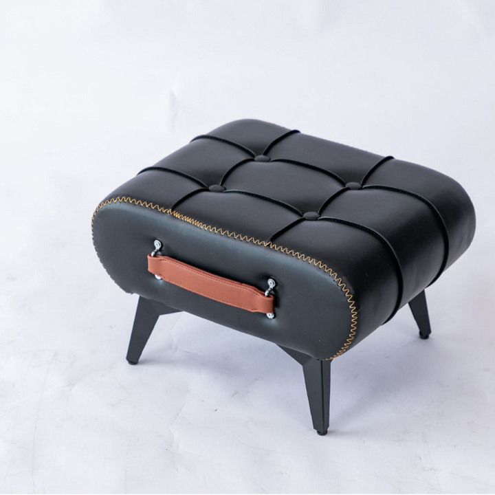 Contemporary Luxury Rectangular Faux Leather Solid Wood Iron Handheld Low Stool Backless Armless For Living Room