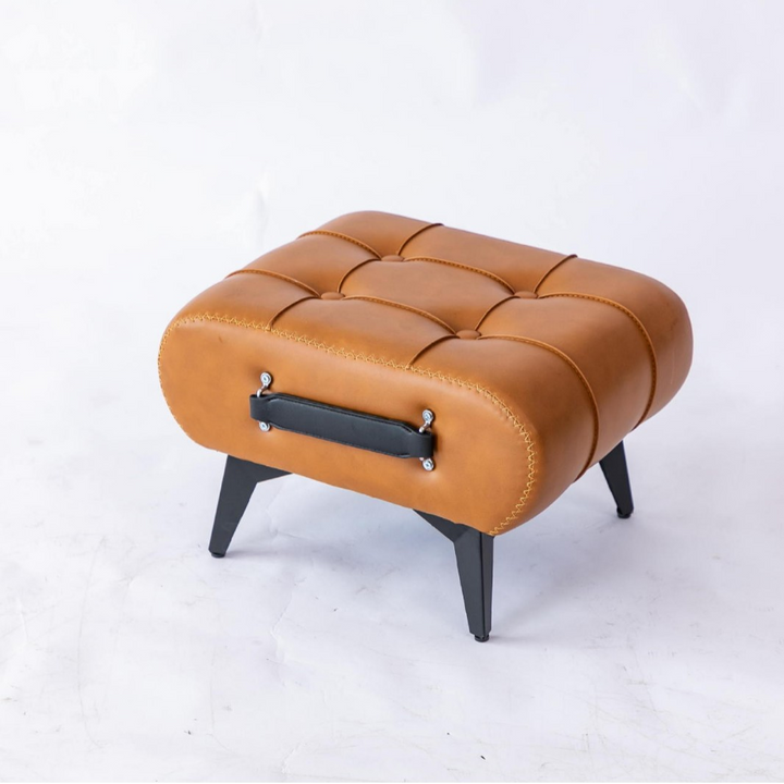 Contemporary Luxury Rectangular Faux Leather Solid Wood Iron Handheld Low Stool Backless Armless For Living Room