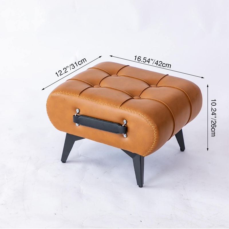 Contemporary Luxury Rectangular Faux Leather Solid Wood Iron Handheld Low Stool Backless Armless For Living Room