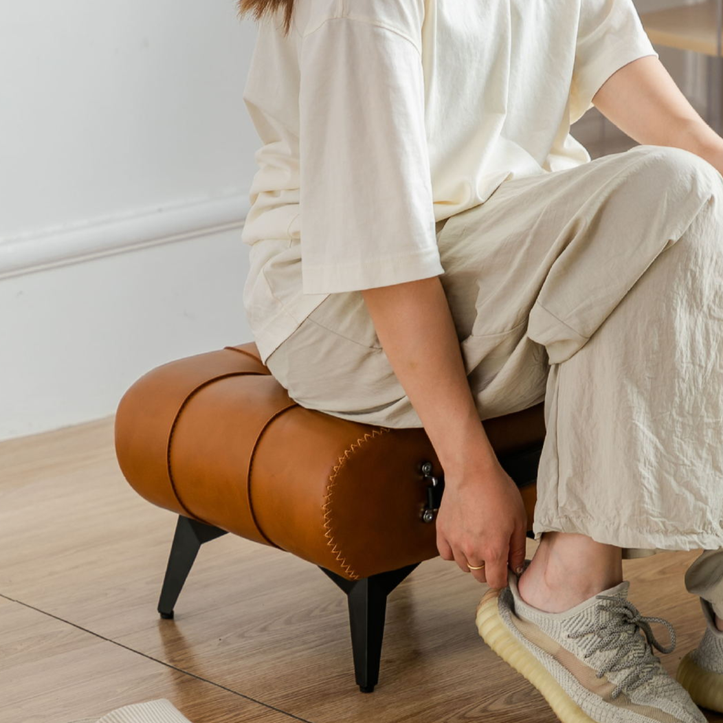 Contemporary Luxury Rectangular Faux Leather Solid Wood Iron Handheld Low Stool Backless Armless For Living Room