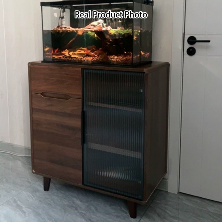 Modern Minimalist Rectangular Solid Wood Particle Board Glass Storage Cabinet 4-Tier For Living Room