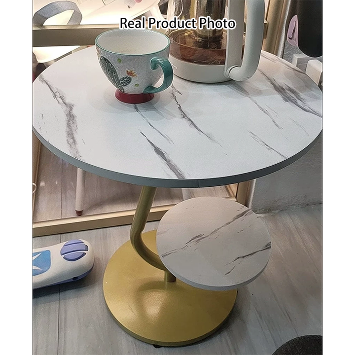 Table basse ronde moderne minimaliste en fer et en panneau de fibres à densité moyenne avec 2 niveaux pour le salon 