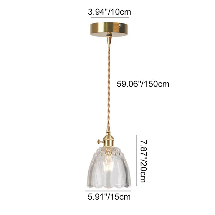 Contemporary Nordic Transparent Floral Design Glass Lampshade Copper 1-Light Pendant Light For Living Room