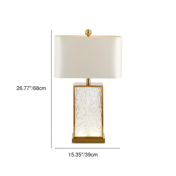 Modern Minimalist Metal Fabric Glass Corrugated Rectangular 1-Light Table Lamp For Bedroom