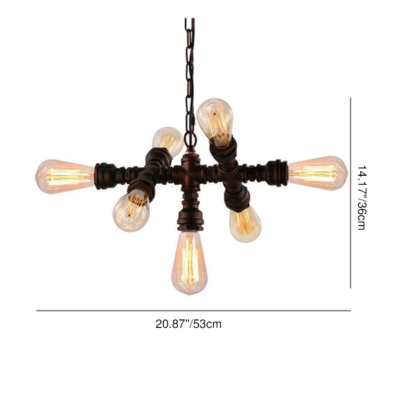 Contemporary Industrial Iron Water Pipe Design 7-Light Chandelier For Dining Room
