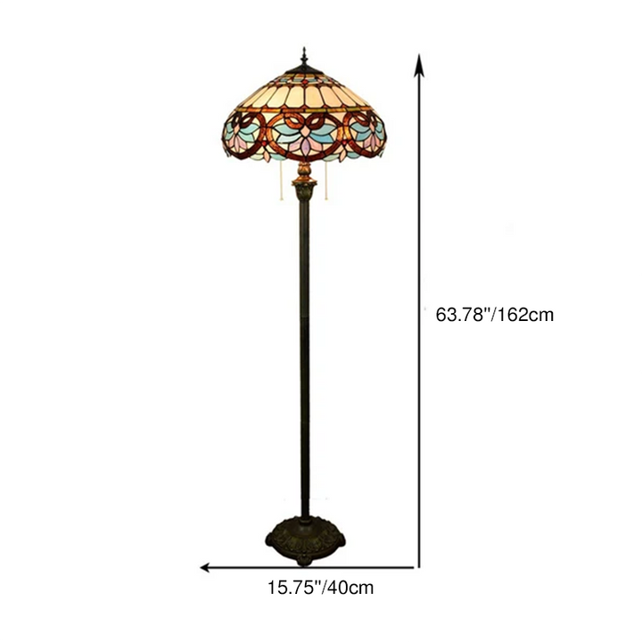 Traditional Tiffany Iron Resin Stained Glass Love Heart Design 2-Light Standing Floor Lamp For Living Room