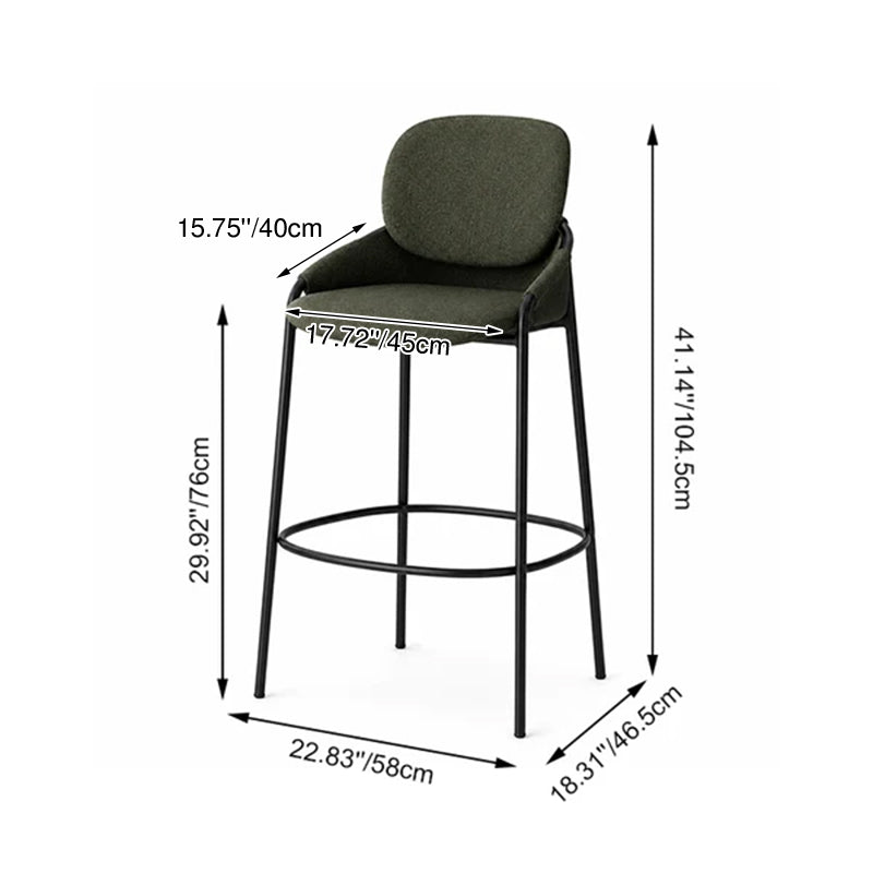 Contemporary Nordic Upholstered Bar Stool With PP Curved Back, Armrests &amp; Black Steel Legs - Modern Counter Chair For Kitchen Island