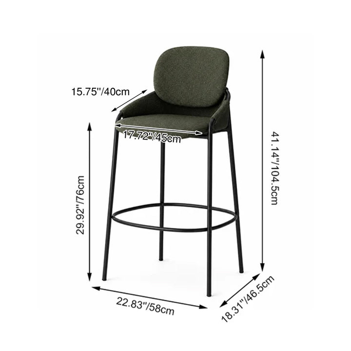 Contemporary Nordic Upholstered Bar Stool With PP Curved Back, Armrests &amp; Black Steel Legs - Modern Counter Chair For Kitchen Island