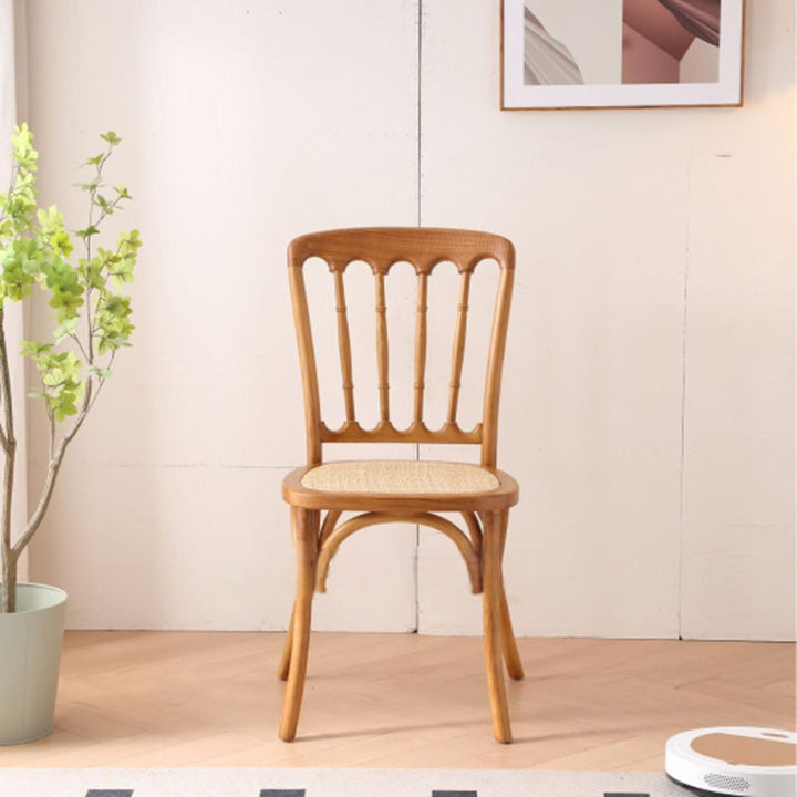 Chaise de salle à manger traditionnelle vintage en rotin rond avec dossier en bois massif 