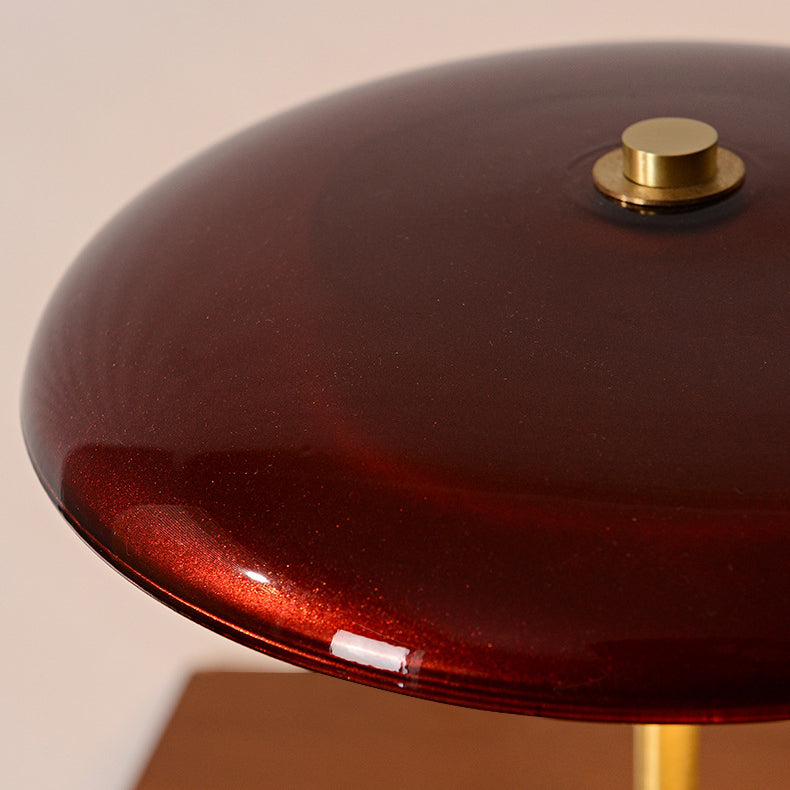 Lámpara de Mesa LED Cilíndrica Redonda de Latón Retro Contemporáneo con Madera y Vidrio para la Mesita de Noche 