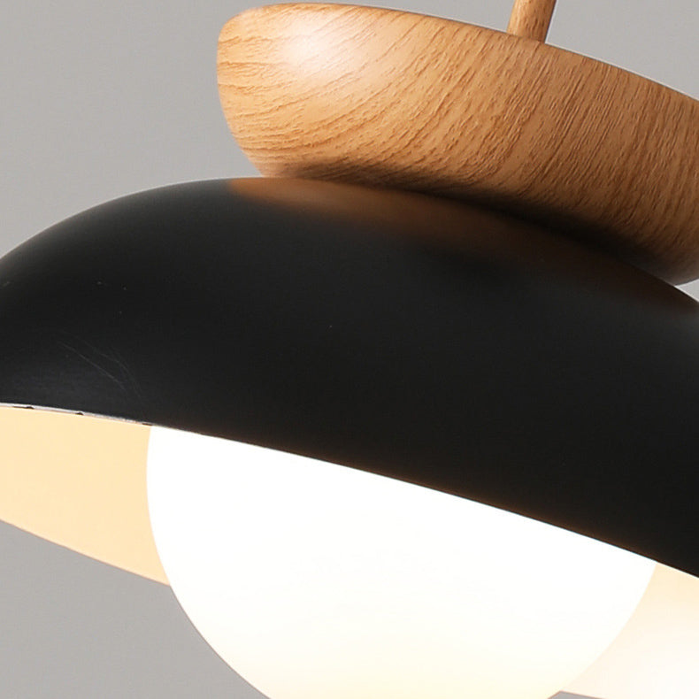 Plafonnier semi-encastré moderne minimaliste en bois et fer avec bol rond à 1 lumière pour chambre 