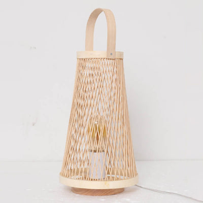 Lámpara de Mesa Minimalista de Tejido de Bambú Ovalado con 1 Luz 