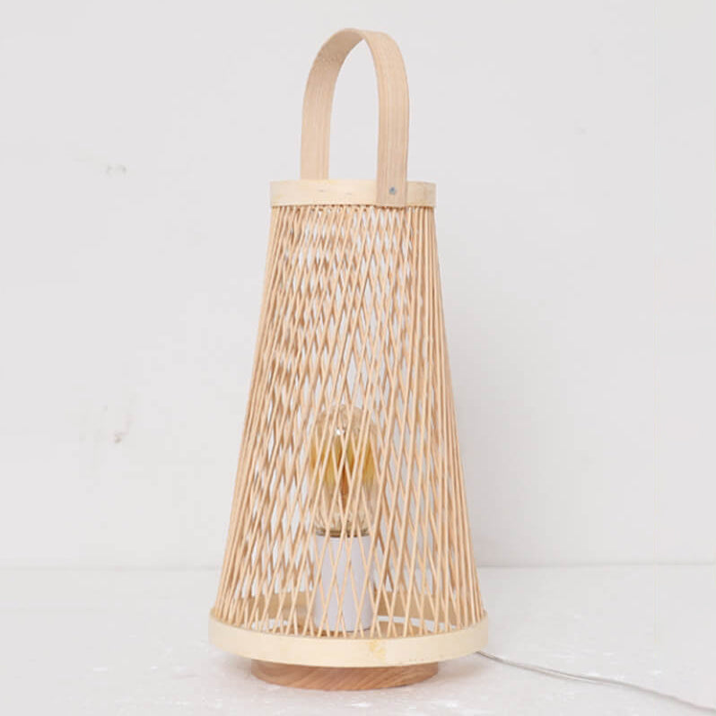 Lámpara de Mesa Minimalista de Tejido de Bambú Ovalado con 1 Luz 