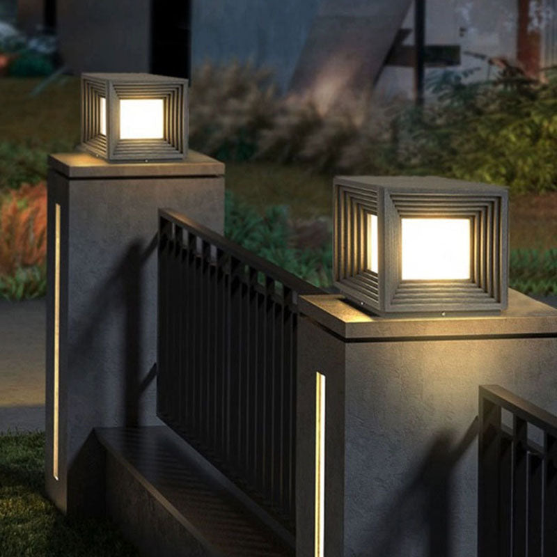 Luz de Cabeza de Poste LED de Acrílico de Acero Inoxidable Rectangular de Simplicidad Moderna para Patio Exterior 