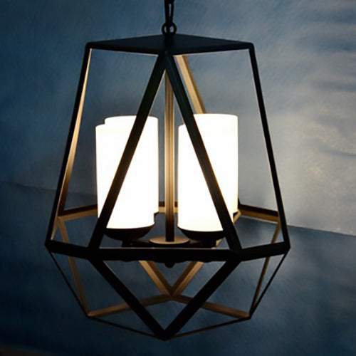 Chandelier contemporain en fer trapézoïdal quadrilatéral industriel 3/4 lumières pour salon 
