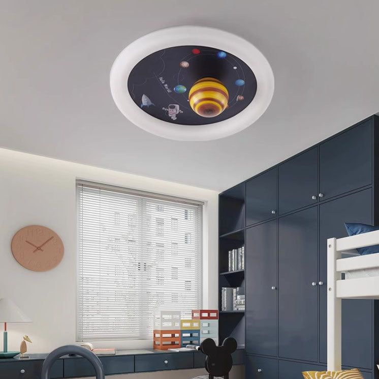 Contemporary Nordic Hardware Round Planet Cartoon LED Flush Mount Ceiling Light For Bedroom