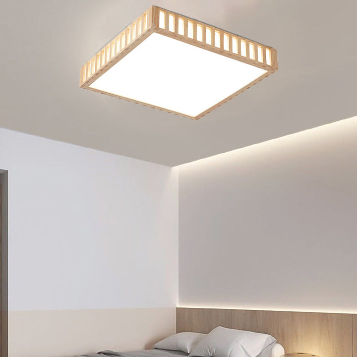 Plafonnier LED carré en bois et acrylique minimaliste moderne pour chambre 