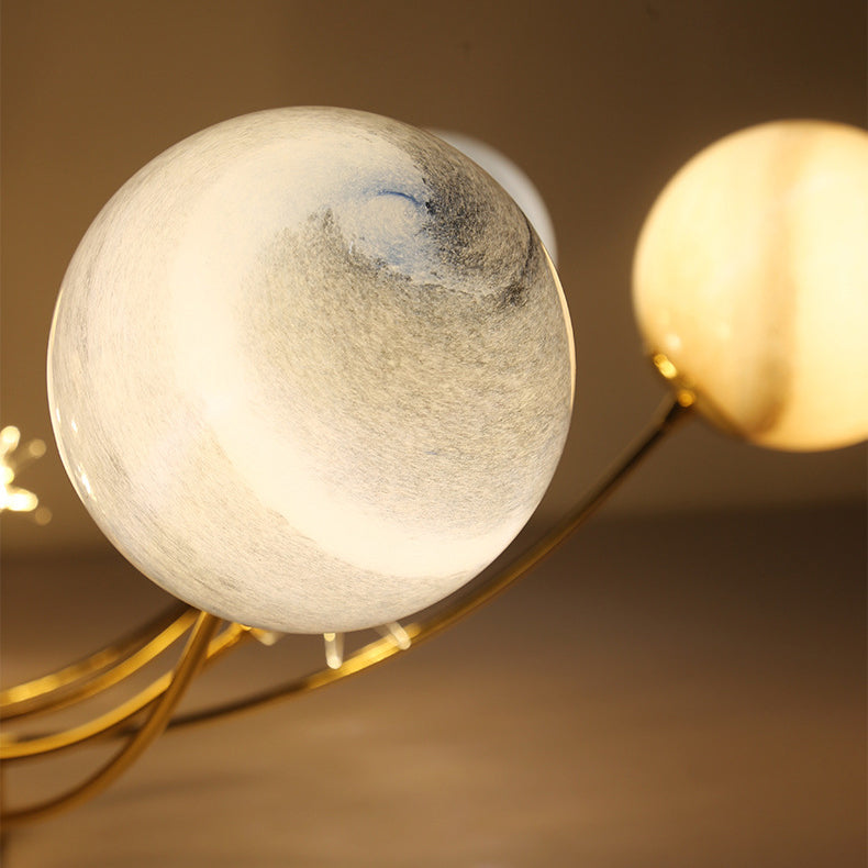 Plafonnier semi-encastré contemporain créatif ciel étoilé lune en verre de fer à 13 lumières pour chambre 