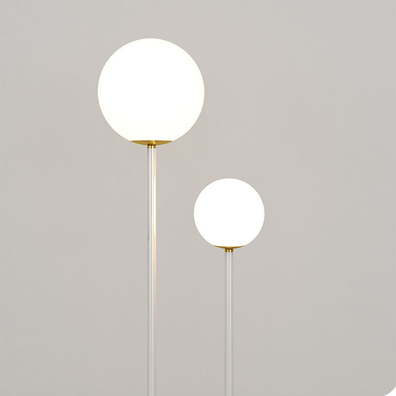 Moderner minimalistischer langer runder Ball Eisen Glas 2-Licht Stehlampe für Schlafzimmer 