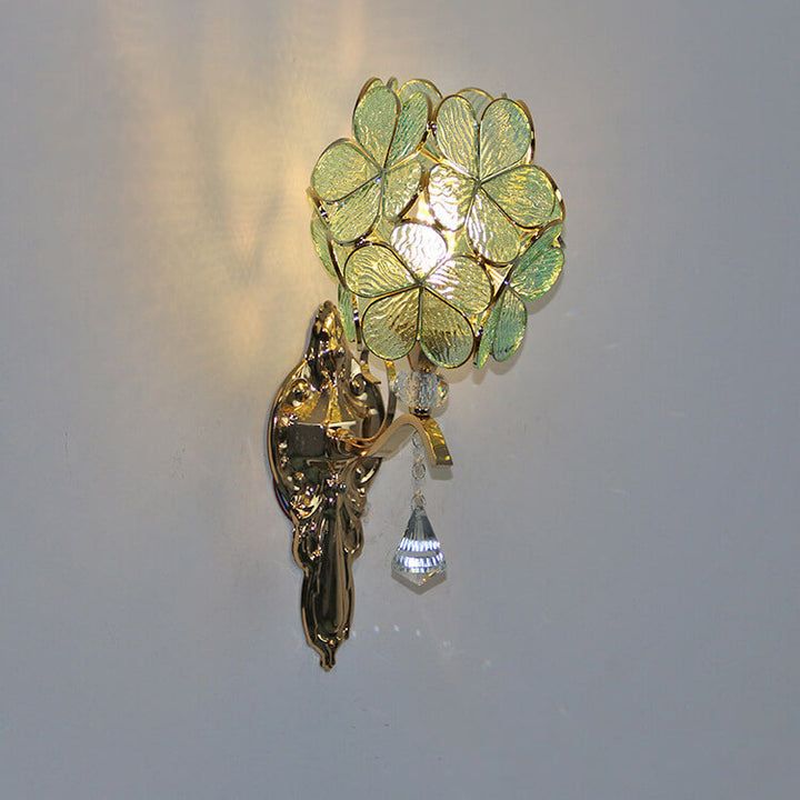 Lámpara Aplique de Pared de 1 Luz de Metal y Vidrio con Marco de Oro en Forma de Flor de Tiffany Vintage Europeo 