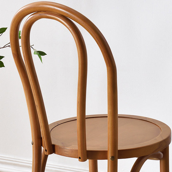 Contemporary Retro Faux Rattan Rubberwood Round Arched Dining Chair Backrest For Dining Room