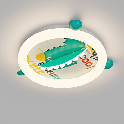 ضوء سقف LED للأطفال المعاصرين بتصميم دائري على شكل ديناصور من الحديد والأكريليك والبلاستيك لغرفة النوم 