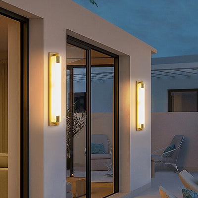 Modern Transitional Rectangular Copper Marble LED Outdoor Wall Sconce Lamp For Outdoor Patio