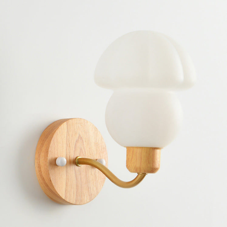 Contemporary Nordic Iron Wood PVC Mushroom 1-Light Wall Sconce Lamp For Bedside