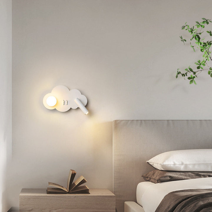 Lámpara de Aplique de Pared con Foco Giratorio LED de Forma de Nube de Acrílico y Aluminio de Simplicidad Contemporánea para Dormitorio 