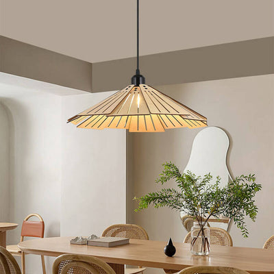 Japanese Retro Solid Wood Hollow Umbrella Shade 1-Light Pendant Light