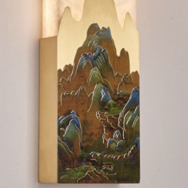 Applique murale LED rectangulaire en marbre chinois traditionnel tout-cuivre pour chambre à coucher 