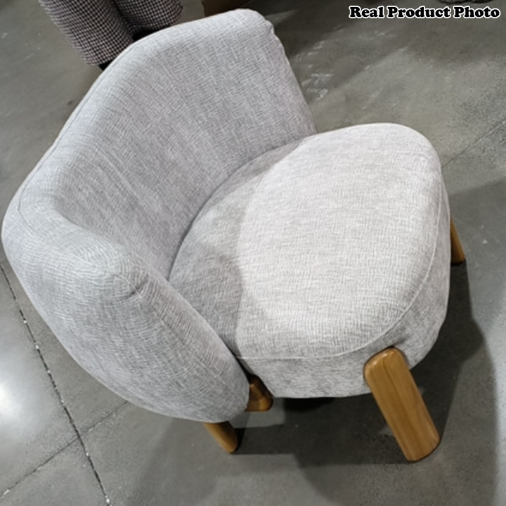 Sillón auxiliar contemporáneo de lujo redondo con tapizado de chenilla y patas de madera de caucho, respaldo envolvente, para sala de estar 