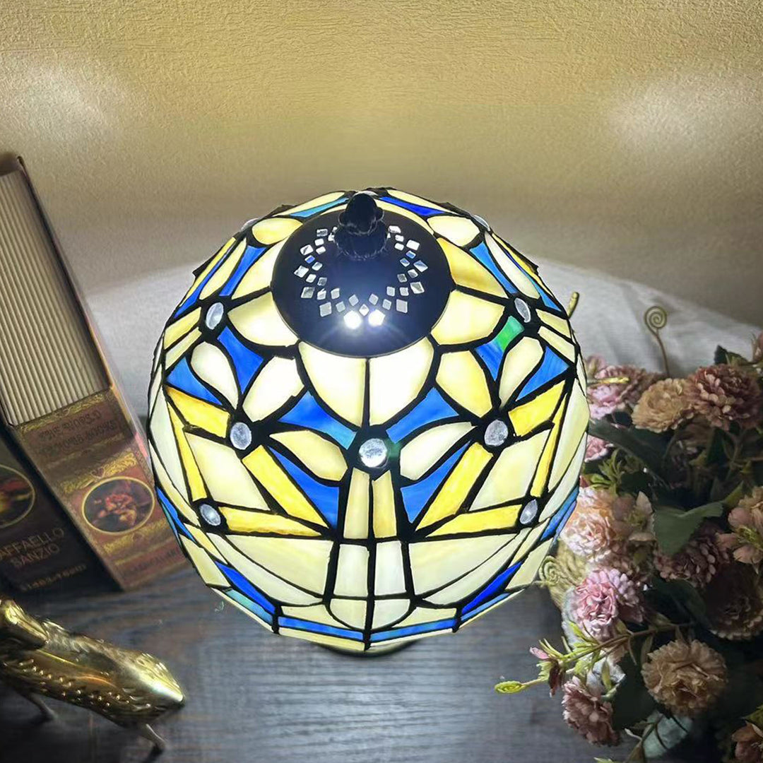 Traditional Tiffany Alloy Glass Dome Flower 1-Light Table Lamp For Bedside