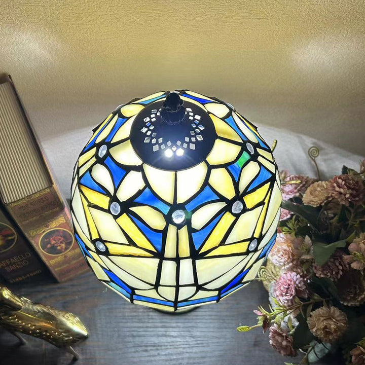 Traditional Tiffany Alloy Glass Dome Flower 1-Light Table Lamp For Bedside