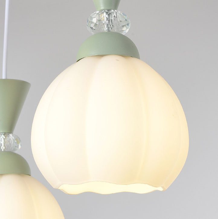 Lustre contemporain à fleurs en verre crème créative avec boutons de fleurs en fer à 3/5 lumières pour chambre 