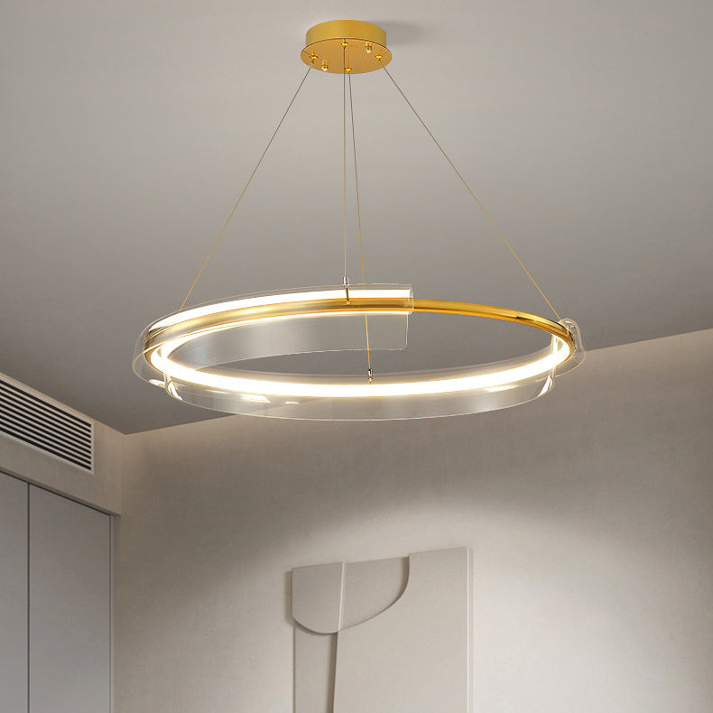 Zeitgenössischer nordischer Kreis-Rundrohr-Aluminium-Acryl-LED-Kronleuchter für Wohnzimmer 
