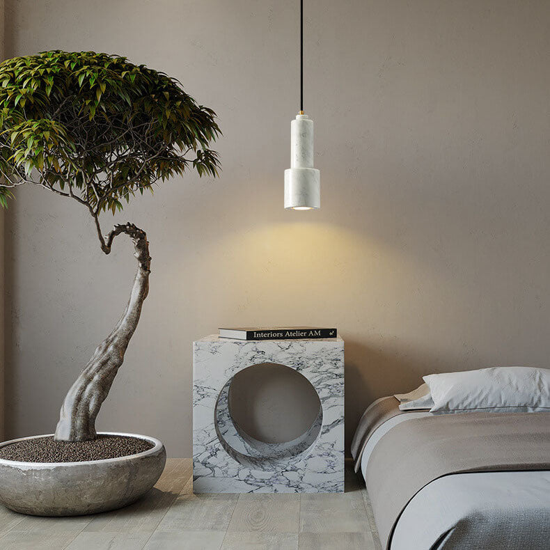 Nordic Light Luxus Messing Marmor Zylinder 1-Licht Pendelleuchte 