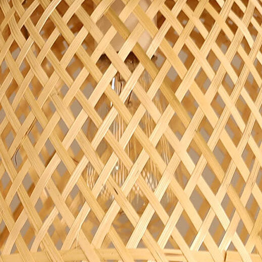 Suspension Luminaire 1 Lumière en Forme de Cage Ovale en Bambou Contemporain pour Salle à Manger 