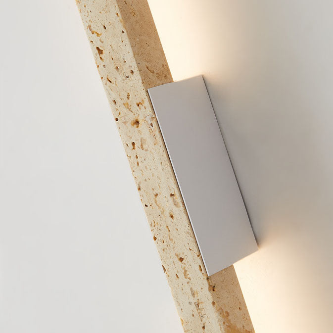 Japanese Wabi-Sabi Yellow Travertine Wood Long Strip LED Wall Sconce Lamp