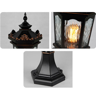 Luz de Poste de Cabeza de 1 Luz de Vidrio de Aluminio Cilíndrico Hexagonal Europeo Tradicional para Patio Exterior 