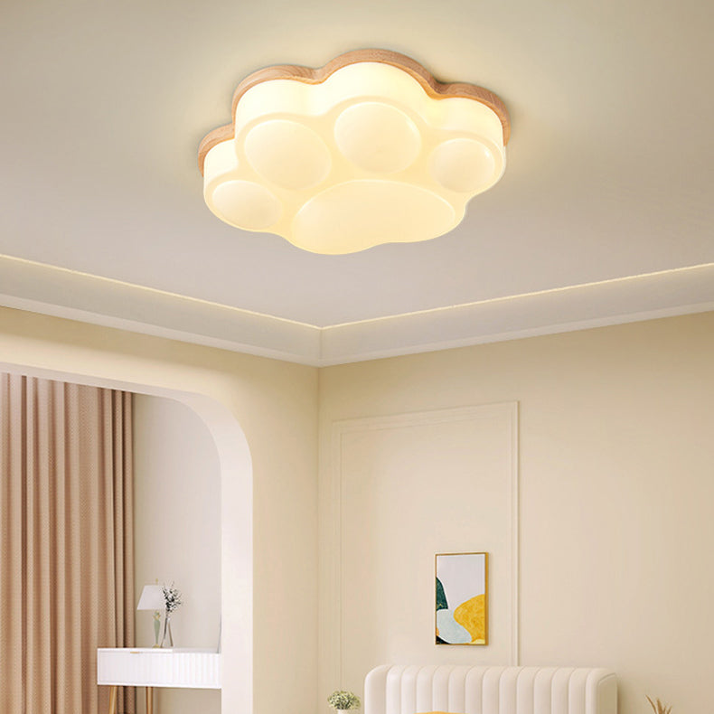 Plafonnier LED en acrylique en forme de patte de chat minimaliste moderne en bois de caoutchouc pour chambre 