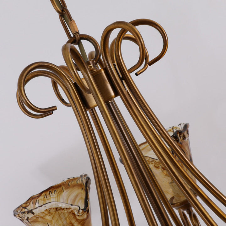 Lustre en verre de cuivre trapézoïdal à 8/10 lumières pour salon traditionnel et vintage 
