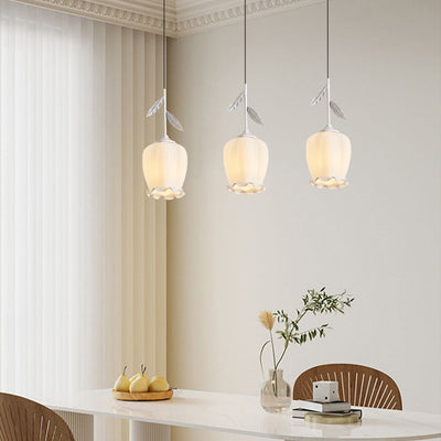 Zeitgenössischer kreativer Blumen-Glas-Eisen-Blätter-Entwurf 3-Licht-Insel-Licht-Kronleuchter für Wohnzimmer 