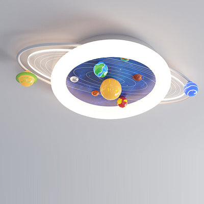 ضوء سقف LED مثبت بشكل مسطح لغرفة النوم بتصميم حديث بسيط للأطفال مع كوكب دائري مصنوع من الحديد والراتنج والأكريليك 