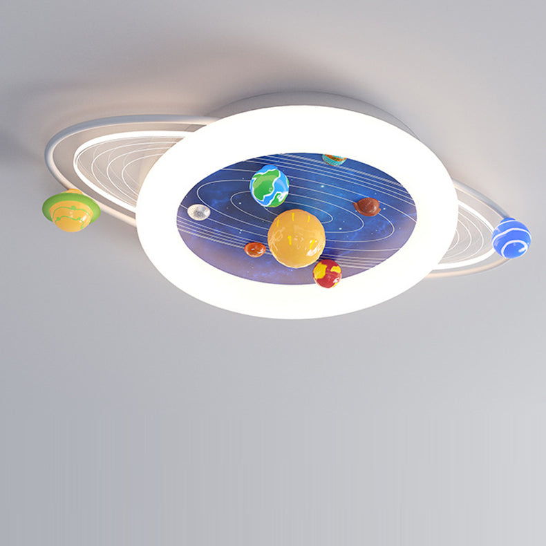 ضوء سقف LED مثبت بشكل مسطح لغرفة النوم بتصميم حديث بسيط للأطفال مع كوكب دائري مصنوع من الحديد والراتنج والأكريليك 