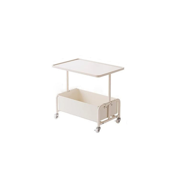 Mesa Auxiliar Movible de Almacenamiento de Cuero Sintético con Bandeja Superior de Simplicidad Moderna de 2 Niveles para Sala de Estar 
