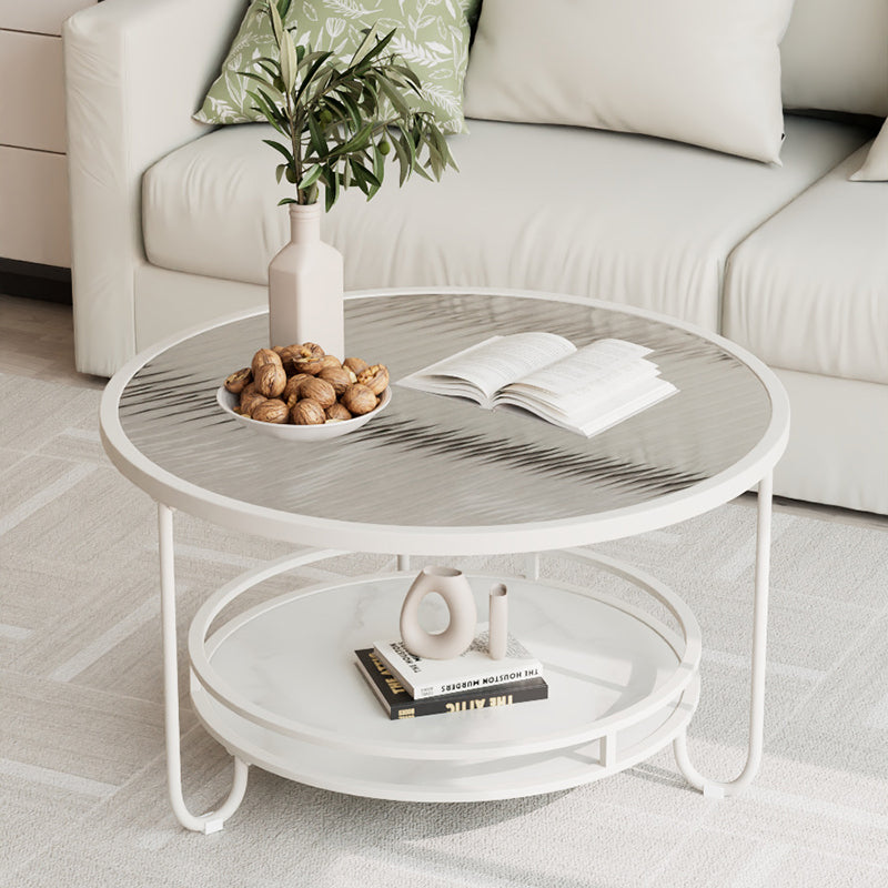 Table basse ronde en verre strié à la simplicité moderne, à deux niveaux, pour le salon 