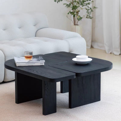 Mesa de café cuadrada contemporánea de combinación de madera de pino y fresno para sala de estar 