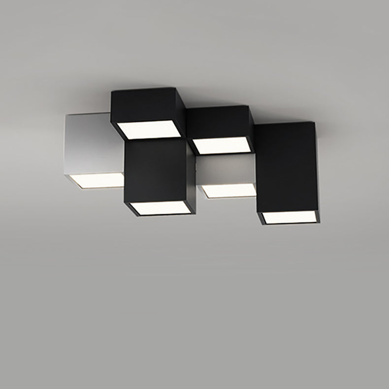 Modern Minimalist Cube Iron Acrylic LED Flush Mount Ceiling Light For Living Room